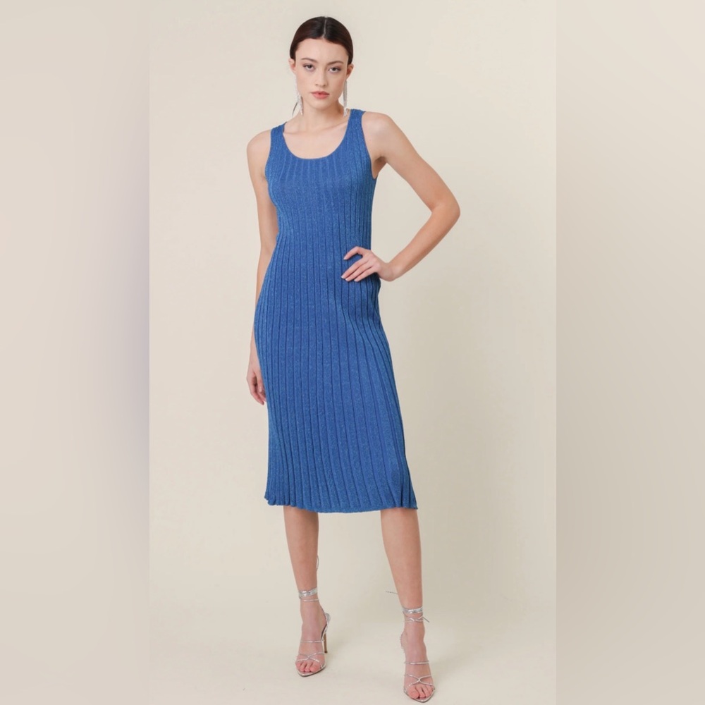 Blue Ribbed Tank Dress - Sleek Knit Midi